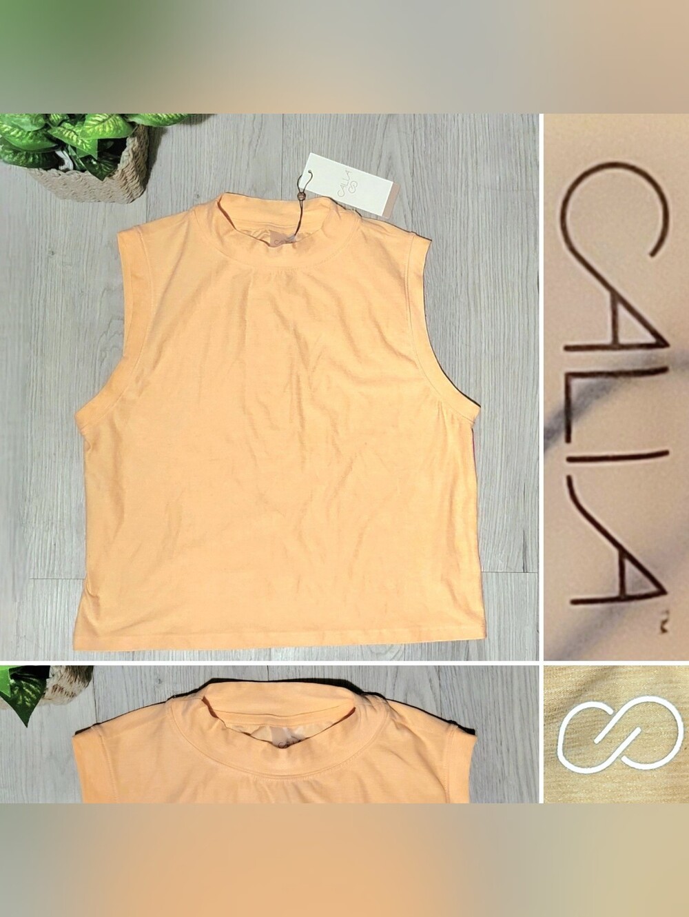 NWT CALIA Lustralux Mockneck Sleeveless Pastel Athletic Tank Apricot Wash, Small